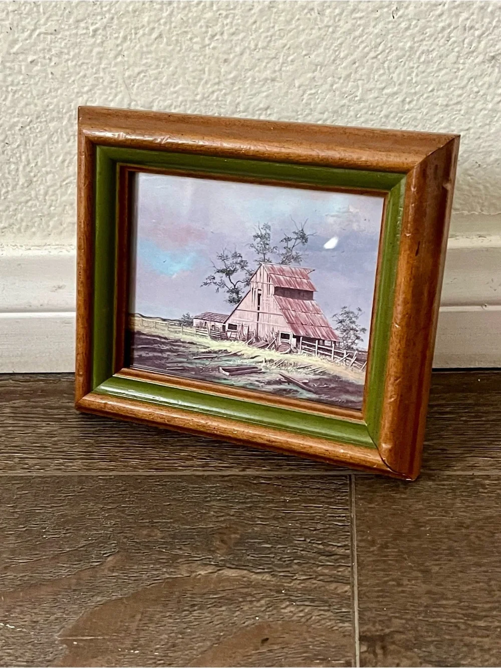Rustic Barn Framed Wall Art - Green and Brown 5.5/6.5 Inch